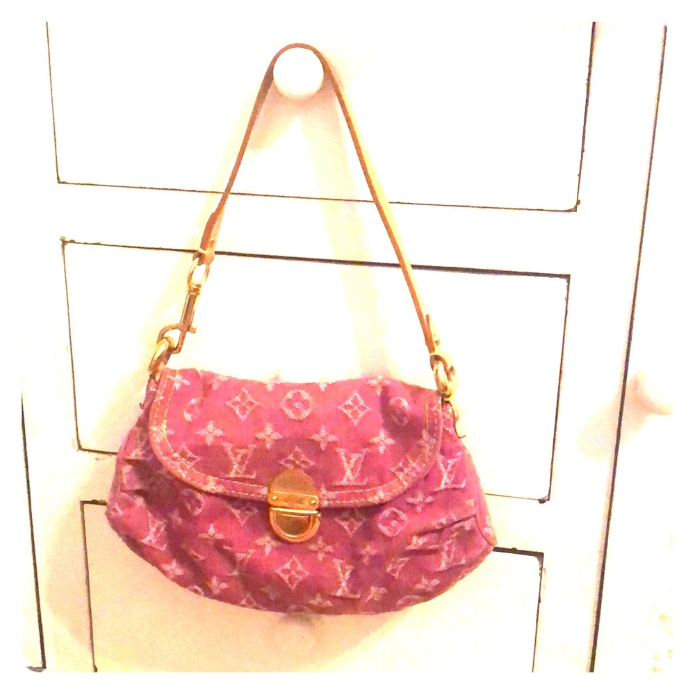Authentic Louis Vuitton pink denim pleaty handbag